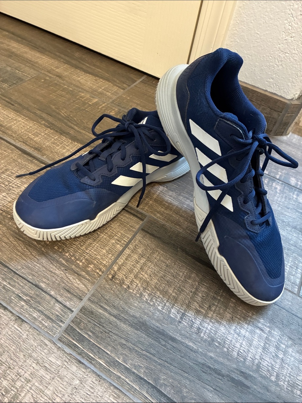 Adidas Navy and White Men's Athletic Sneakers